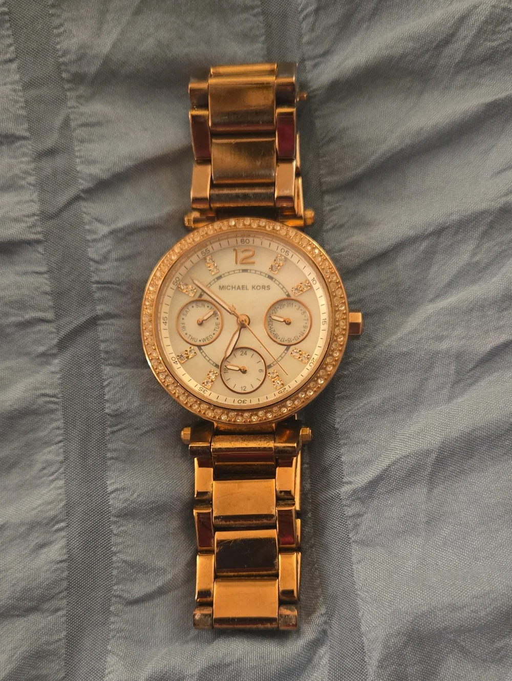 Michael Kors Women's Rose Gold-Tone Crystal-Trim Chronograph Watch